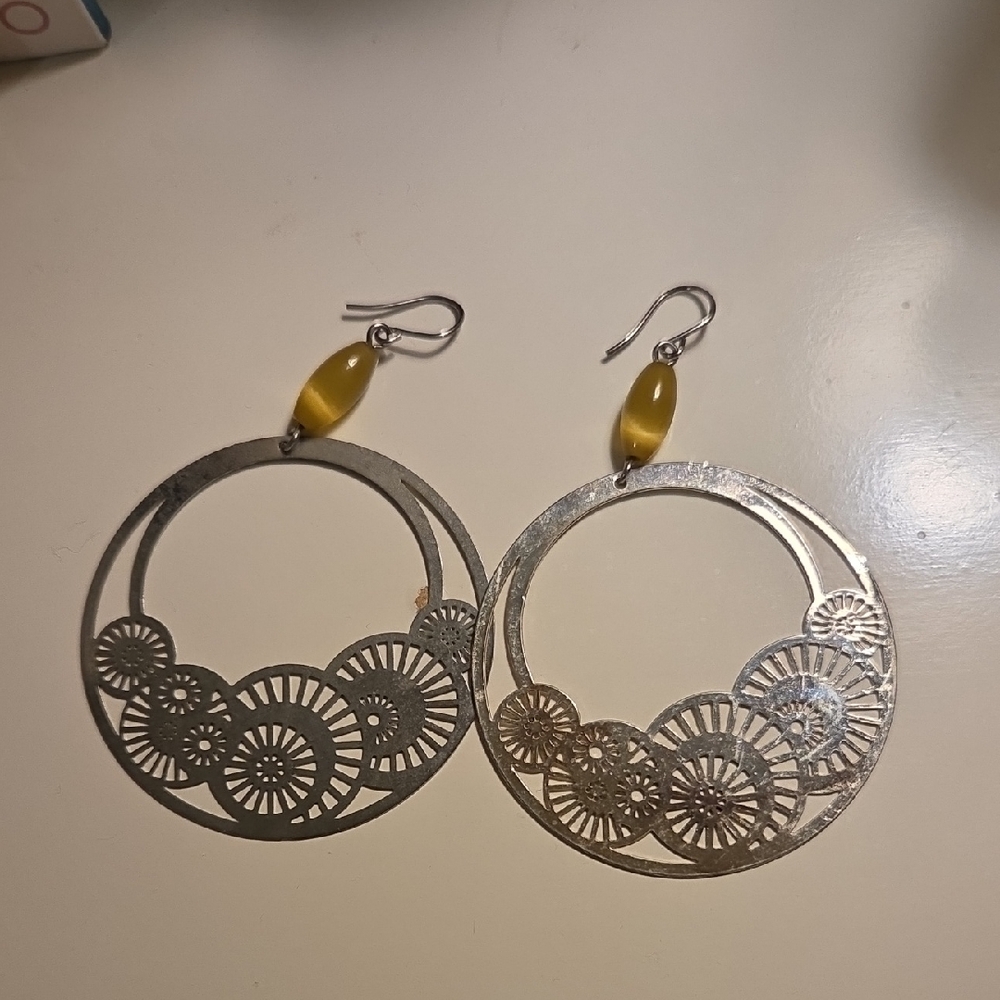 Silver and Yellow Dangle Earrings